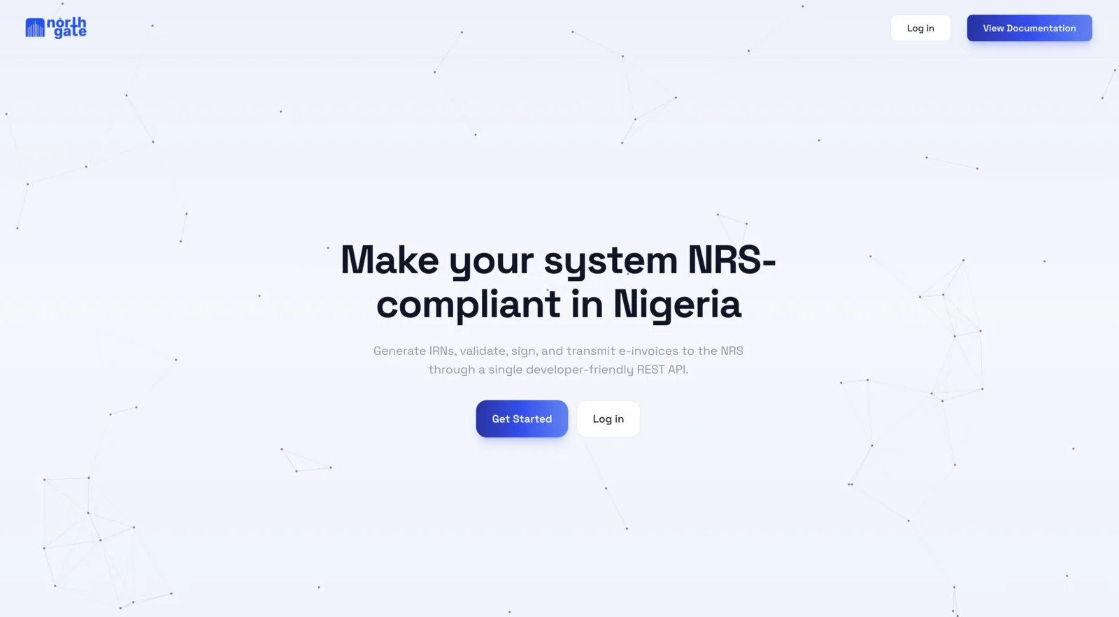 The NorthGateOS landing page: make your system NRS-compliant through a single REST API.
